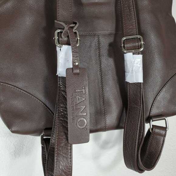 NWT Tano Brown Italian Leather Backpack With Adjustable Straps & Top Handle - Picture 8 of 14